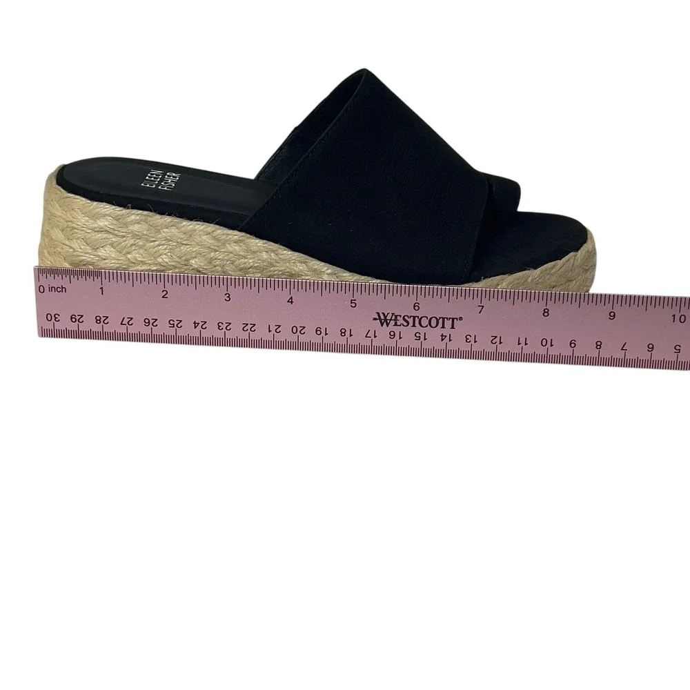 Eileen Fisher Tarry-TN Black Tumbled‎ Nubuck Slide Platform Espadrille 5M